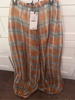 Zara Balloon Wide-Leg Plaid Pants in Mustard & Teal
